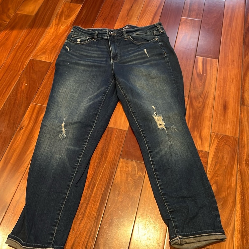 NYDJ Women's Straight Leg Jeans in Distressed Dark Indigo